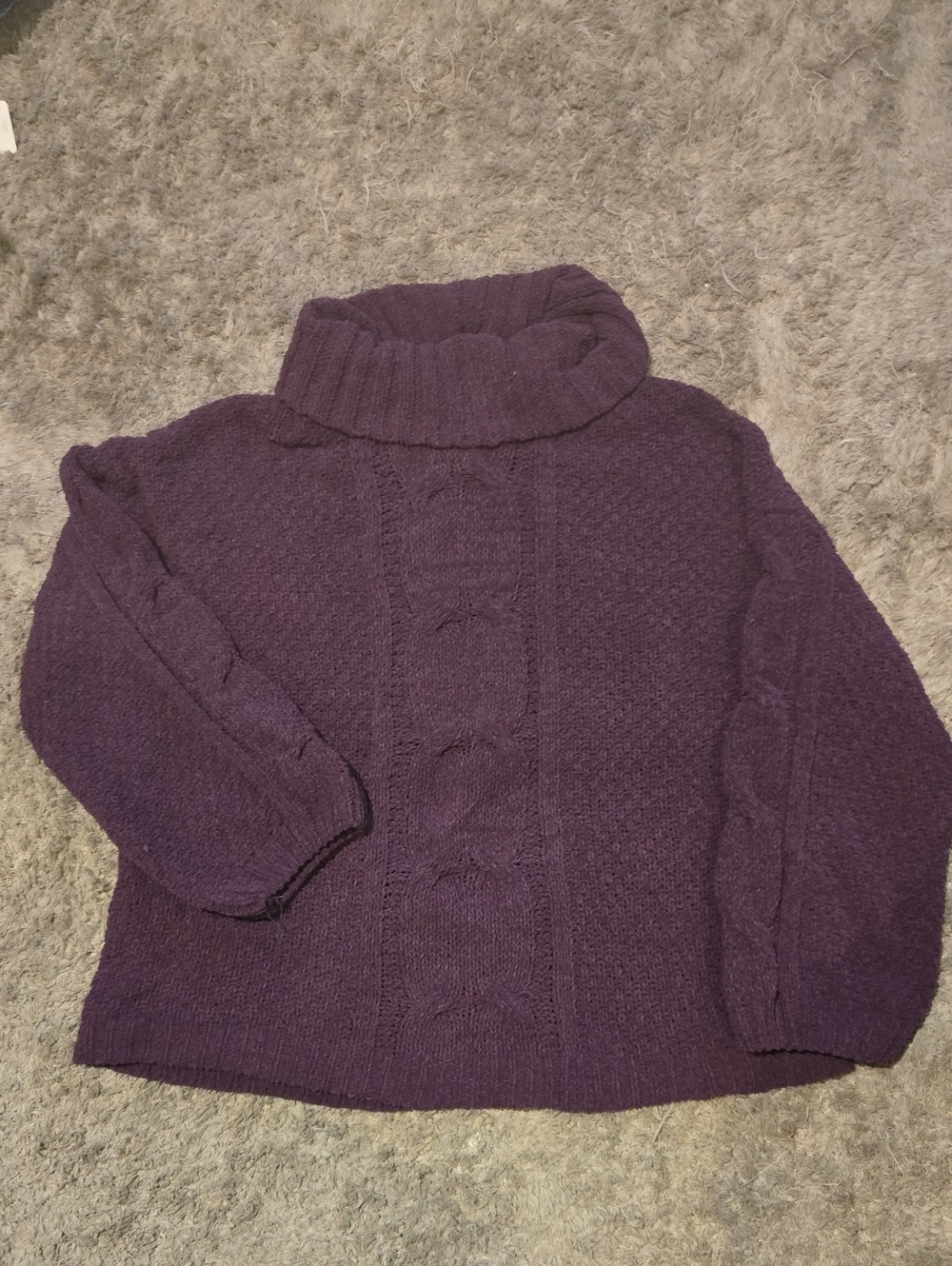 Seven7 Women's Cable Cowl Neck Sweater in Deep Purple